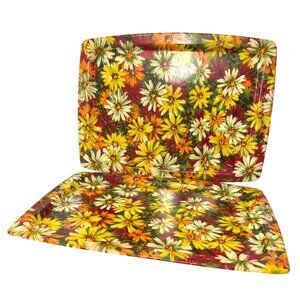 Vintage Daisy Floral Fiberglass Serving Trays Set Of 2 16"x21"x0.5" Rectangular